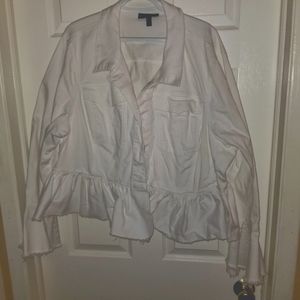 Lane Bryant Ruffle Peplum Denim Jacket Bell Sleeve